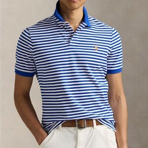 RALPH LAUREN  Striped Polo Shirt Blue & White EUC Size Large FAST SHIP 1651-9